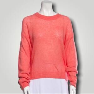 JOIE LS BRIGHT & BOLD PREPPY WOOL CREW NECK SWEATER PINK CORAL - L